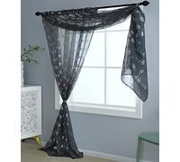 Amania Trading Ltd GREY Entwined Heart Slot Top Double Display Kids Voile Panel With Integral Valance Scarf - GREY/SILVER- 81" Drop