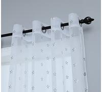 Amania Trading Ltd Star Voile Panel Metallic Silver Eyelet Ring Top Pure Sheer White Voile Curtain Panel 72" (183cm) Drop