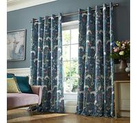 Amania Trading Ltd VOYAGE MAISON Hermione Floral Eyelet Header Fully Lined Curtains - INDIGO - 66" Width x 72" Drop