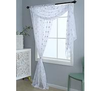 Amania Trading Ltd White Entwined Heart Slot Top Double Display Kids Voile Panel With Integral Valance Scarf - WHITE/SILVER - 90" Drop