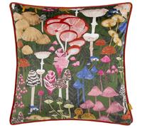 Amanita Abstract Mushroom Velvet Piped Cushion Furn Green 43cm x 43cm
