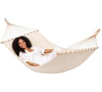 AMANKA XXL Spreader Bar Hammock 200x120 cm Beige - Double Swing Lounger 2 Persons up to 150kg - Robust Cotton Outdoors & Indoor - Balcony Garden Terrace Camping - 100% Pure Woven Breathable Fabric