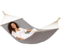 AMANKA XXL Spreader Bar Hammock 200x120 cm Grey - Double Swing Lounger 2 Persons up to 150kg - Robust Cotton Outdoors & Indoor - Balcony Garden Terrace Camping - 100% Pure Woven Breathable Fabric