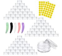 AMANMAN 100 Pcs Sample Pots Travel Cosmetic Jar 5ml/5g Small Plastic Containers Empty Clear Tin Bottles with Lids Labels Spatula Makeup Accessories for Toiletries Lip Balm Cream Liquid Glitter Storage