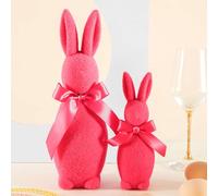 Amanman 2pcs Tall and Short Fluffy Rose Red Bunny for Girl's Home Decor Easter Gifts for Women (Rose Red)