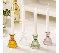 Amanman Candle Stick Candle Holders, 2024 Mixed 4pcs Candle Holder for Taper Candles, Carols of The Seasons 4colors Glass Candle Holders for Table Centerpiece