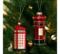 Amanman Christmas Ornaments, 2-Pack Blown Glass British Icons: London Telephone Booth and Postbox for Festive Tree Decor