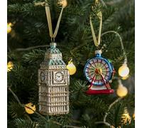 Amanman Glass Christmas Ornaments, 2Pack Big Ben and London Eye Ornaments for Christmas Tree Blown Glass Ornaments for Christmas Tree Decorations