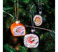 Amanman Hand-Blown Glass Sushi Ornaments Set of 3 - Salmon, Caviar & Nori Roll, Cute Food Ornaments for Christmas Tree, Travel Christmas Ornaments (Hand Painted)