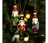 Amanman Hand-Blown Nutcracker Christmas Ornaments Set of 3 - H9.6cm Glass Soldiers with Hand Painted Details (Green, Red, Blue)