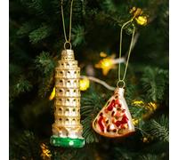 Amanman Italian Christmas Tree Ornaments 2-Pack: Hand Painted Blown Glass Leaning Tower of Pisa & Pizza Slice | Italy Travel Ornaments for Christmas Tree, Italian Themed Gifts & Decor