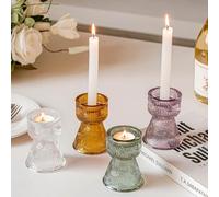 Amanman Two Usages Candlestick Holders, 2025 4pcs Mixed Candle Holder for Taper Candles & Tea Lights, Sturdy Tapered Glass Candle Holders with Vintage Wave Texture for Indoor & Outdoor