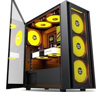 AMANSON PC Case- Pre-Install 6 PWM Fans,ATX Mid Tower Gaming Case,Mesh Computer Case with Opening Tempered Glass Side Panel, H05,Black