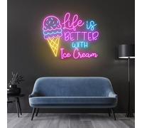 AMANYMXOK Life Is Better With Ice Cream Neon Sign LED Ice Cream Open Neon Light Signs Wall Decor for Bar Shop, Home, Bedroom,Party Gift Size: 23 inches