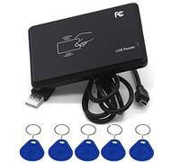 Amao RFID Reader IC Card Reader Non-Contact 14443A Card Reader with USB Interface + 5 x 13.56 MHz T5577 / EM4305 Key Fobs