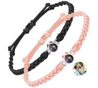 AMAOGE Custom Photo Bracelet, Personalized Projection Bracelet with Picture Inside, Memory Bracelets Gift Adjustable Length for Women/Men (Couple 12#)