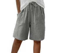 Amaon Prime History Of My Orders Linen Shorts for Women UK Summer Knee Length Bermuda Shorts Baggy Straight Wide Leg Ladies Short Pants Casual Drawstring Beach Tracksuit Bottoms with Pockets