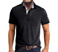 Amaon Prime T Shirt for Men UK Short Sleeves Button Down Henley Tops Loose Cotton Polka Dots T-Shirts Elegant Essential Tee Workout Party Blouse Holiday Daily Basic Tank Black