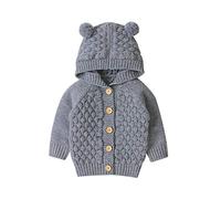 Amaone Baby Cardigan Jacket 3-24Months Winter Warm Newborn Crochet Knitwear Coat Solid Color Hooded Button for Unisex Infant Sweater Outwear （Gray，3-6months）