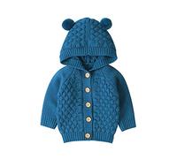 Amaone Baby Cardigan Jacket 3-24Months Winter Warm Newborn Crochet Knitwear Coat Solid Color Hooded Button for Unisex Infant Sweater Outwear （Blue，6-12months）