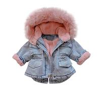 Amaone Baby Coats 1-6Years Old Girls Boys Kids Denim Jacket Winter Warm Thick with Fur Hood Zip Pocket Unisex Toddler Outwear(Pink,1-2 Years)