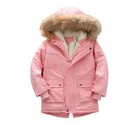 Amaone Kids Outwear for Boy Girls Solid Color Winter Warm Thick Hoodie Parka Coats Toddler Infant Baby Kids Zip Jacket Outwear with Fur Hood, 6-7 Years
