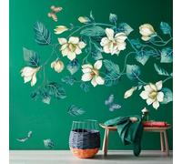 Amaonm Removable DIY 3D Blue Flower Vine White Floral Leaf Art Decor Kids Room Wall Sticker Girls Teens Bedroom Living Room Wall Decals Nursery Rooms Walls Mural Peel Stick Decor 4 Sheets of 12"x18"
