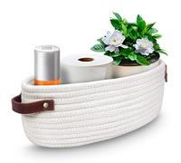 AmapleL Woven Storage Basket with Handles for Toilet Tank Top, Bathroom Storage Organizer Basket Bin Toilet Paper, Home Decor Organizing Baskets for Bathroom, Bedroom, Living Room