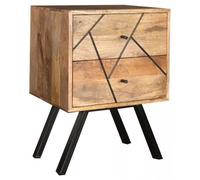 Amar Mango Wood 2 Drawer Bedside Cabinet with Geometric Pattern