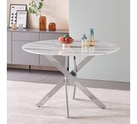 Amara 100cm Round Glass Marble Top Dining Table Silver Legs