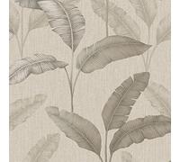 Rasch Tropical Amara Palm Leaf Leaves Linen Effect Wallpaper - Beige Gold 283470