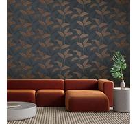 Amara Palm Wallpaper - Modern Wallpaper for Living Room, Bedroom, Fireplace - Decorative Luxury Tropical Wall Paper with Rusty Tone (Navy/Brown)