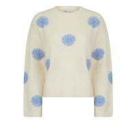AMARA REYA Women's Drop Shoulder Embroidered Crew Neck Rib Knit Jumper Ecru