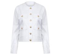 AMARA REYA Women's Lighweight Stretch Cotton Collarless Denim Summer Jacket