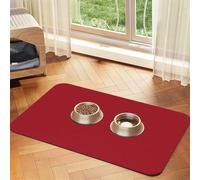 Amaranth Red Pet Feeding Mat Absorbent Pu Leather Dog Cat Food Mats Contain Spills Protects Floors, Anti-Slip Rubber Backing Dog Bowl Mats Easy Clean Pet Placemats 30x45cm