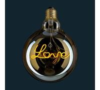 AMARCORDS - Led Bulb dimmable, Filament with The Inscription Love, Warm Light 2500K, Amber Glass Guy Globe, E27, 4W