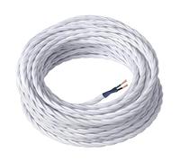 Amarcords - textile color WHITE electric cable, braided, silk, 3 meters, with 2 conductors 2x0.75 - Wire coated in colored vintage fabric for chandeliers and lamps applique lampshades.