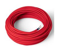 Amarcords - textile electric cable RED color silk round 3 meters to 2 conductors 2x075 - Wire coated in colored vintage fabric for chandeliers and lamps applique lampshades.