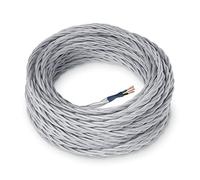 Amarcords - Textile electric cable SILVER, braided silk one meter, grounded 3x1,50mm - Wire coated large section in colored vintage fabric.