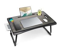 Amaredom Foldable Portable Lap Desk Notebook Stand Reading Holder with Storage Drawer and Cup Holder for Eating Breakfast on Bed/Couch/Sofa