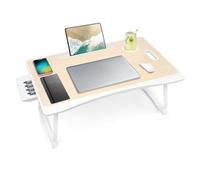 Amaredom Laptop Table, Laptop Table for Couch, Folding Lapdesk with Drawer and Cup Holder for Breakfast on the Bed/Lounger/Sofa (60 x 40 cm, White Oak)