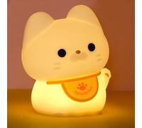 Amaredom Waving Kitten Night Light, Cute Cat Lamp, Baby Toddler Room Decor | BPA-Free Soft Silicone, 20 Min Timer, Tap Control, Dimmable Rechargeable LED Bedside Light, Gifts for Kids Baby Girls Women