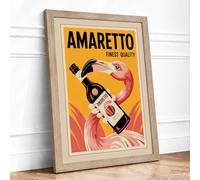Amaretto Flamingo Art Deco Framed Wall Art Print A4 Oak