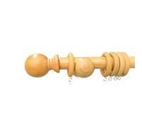 Amari Bargain Large Wooden Curtain Poles - 28mm Diameter Wood Pole - Door Window Curtain Rod - Classic Finials & Rings Set - Fixed Length Wooden Rail - For Living Room, Office (Natural - 180cm)