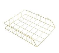 Amari Bargains Stackable Letter Tray - Paper Organizer Tray - Metal Wire Mesh File Rack - Office Desk Tidy File Holder - Tray For Mails, Magazines, Documents - 29.5x24.5x5cm (Gold, 1)