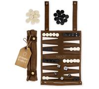 Amari ® Travel Backgammon made of 100% leather - Rollable Backgammon for travel and on the go - Back Gammon suitcase game travel game travel backgammon leathe (Coffee)
