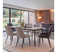 AMARIARA 180cm Reversible 2-in-1 Sintered Stone Dining Set with 6 Chenille Chairs in Beige AMARIARA Beige