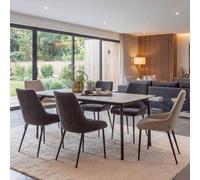 AMARIARA 180cm Reversible 2-in-1 Sintered Stone Dining Set with 6 Chenille Chairs in Dark Grey AMARIARA Dark Grey