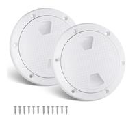 Amarine Made 2pcs 4 in Boat Round Non Slip Inspection Hatch,Detachable Cover and Pre-drilled Holes in Deck Plate Easily to Install (4" White)