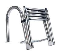 Amarine Made 4 Step Pontoon Boat Ladder Foldable Stainless Steel Marine Rear Entry Telescoping Ladder with Wide Steps Swim Deck Ladder with Pedal Hand Railing,Retaining Strap-400lb Capacity